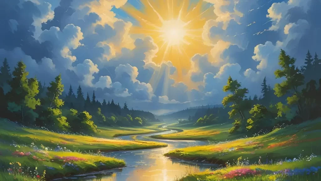 Caminho  iluminado pelo sol após chuva, simbolizando esperança e renovação após dificuldades.