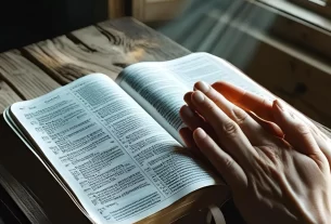 Oração e leitura bíblica como forma de cuidar da saúde emocional e encontrar paz.