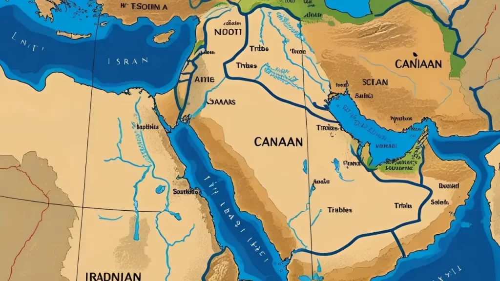 Mapa das tribos de Israel e território de Canaã durante o tempo dos juízes.