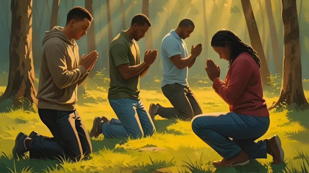 Uma imagem que mostrando pessoas adorando ou orando.