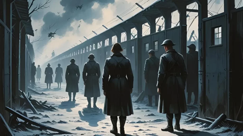 Imagem histórica de campos de concentração nazistas, cenário do sofrimento enfrentado por Corrie ten Boom.