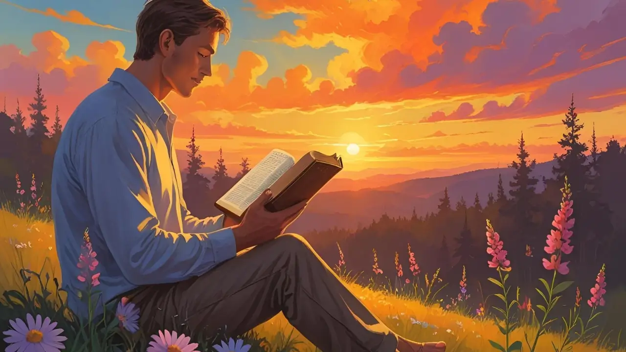 Homem construindo sua vida espiritual sobre a rocha ao meditar na Palavra de Deus. Imagem sobre a Parábola.