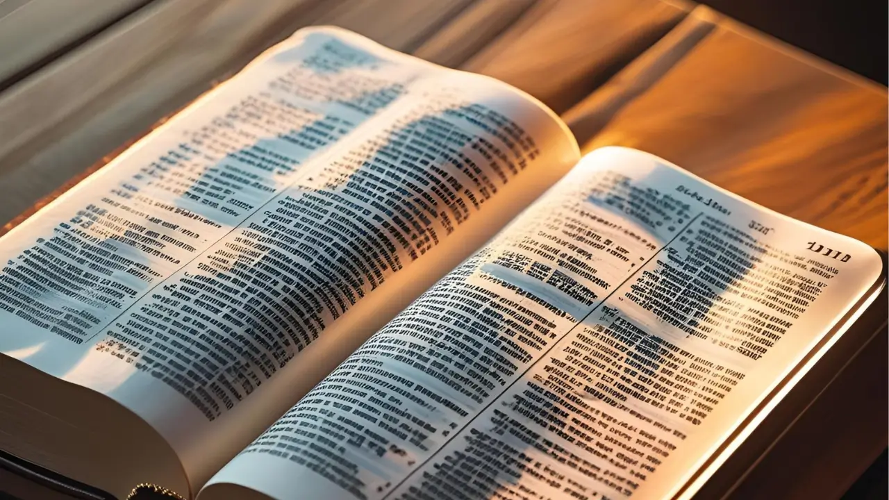 Bíblia aberta com luz suave incidindo sobre as páginas, representando o estudo da Palavra de Deus. Imagem do Devocional de hoje.