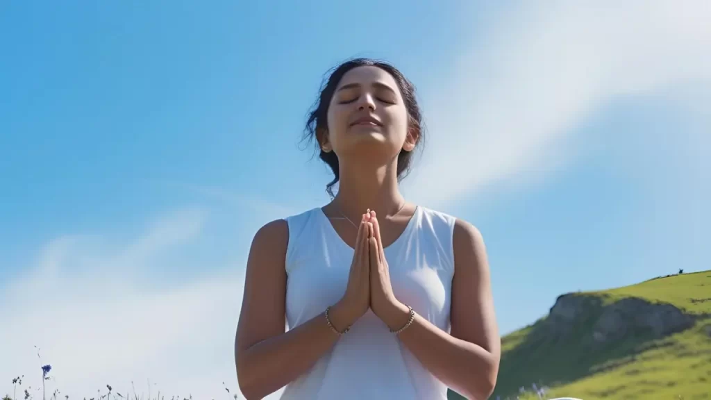 Pessoa em momento de oração e meditação em ambiente calmo, praticando o devocional para acalmar o coração.