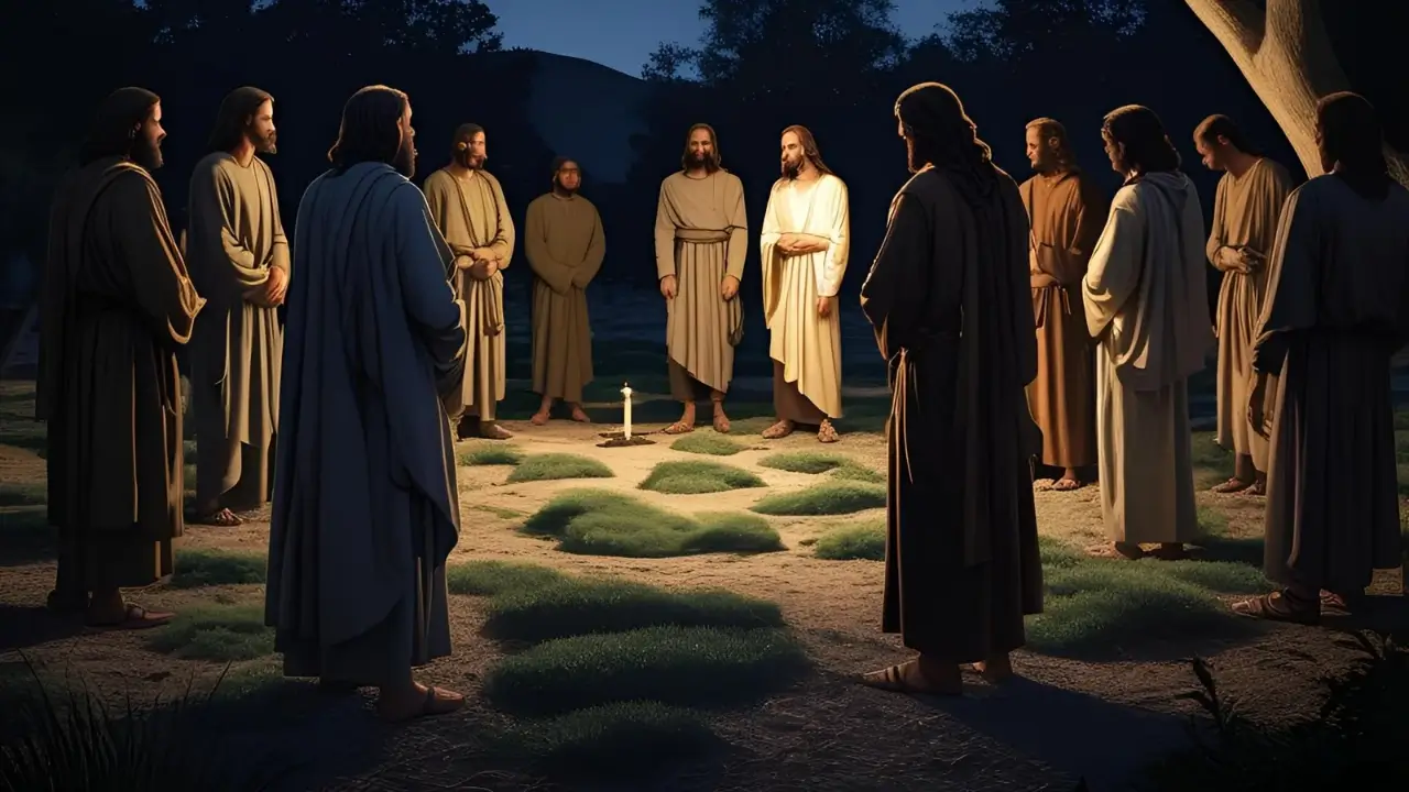 Uma imagem do Jardim do Getsêmani à noite, mostrando um cenário silencioso e tenso, pode ajudar o leitor a se situar no momento da prisão de Jesus. Imagem sobre curiosidade bíblica.