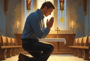 Homem orando ao amanhecer, iniciando o dia com propósito para vida cristã.