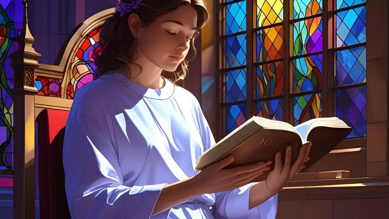 Pessoa sentada lendo a Bíblia e orando, fortalecendo a fé através da Palavra e da oração. Imagem do devocional de hoje.