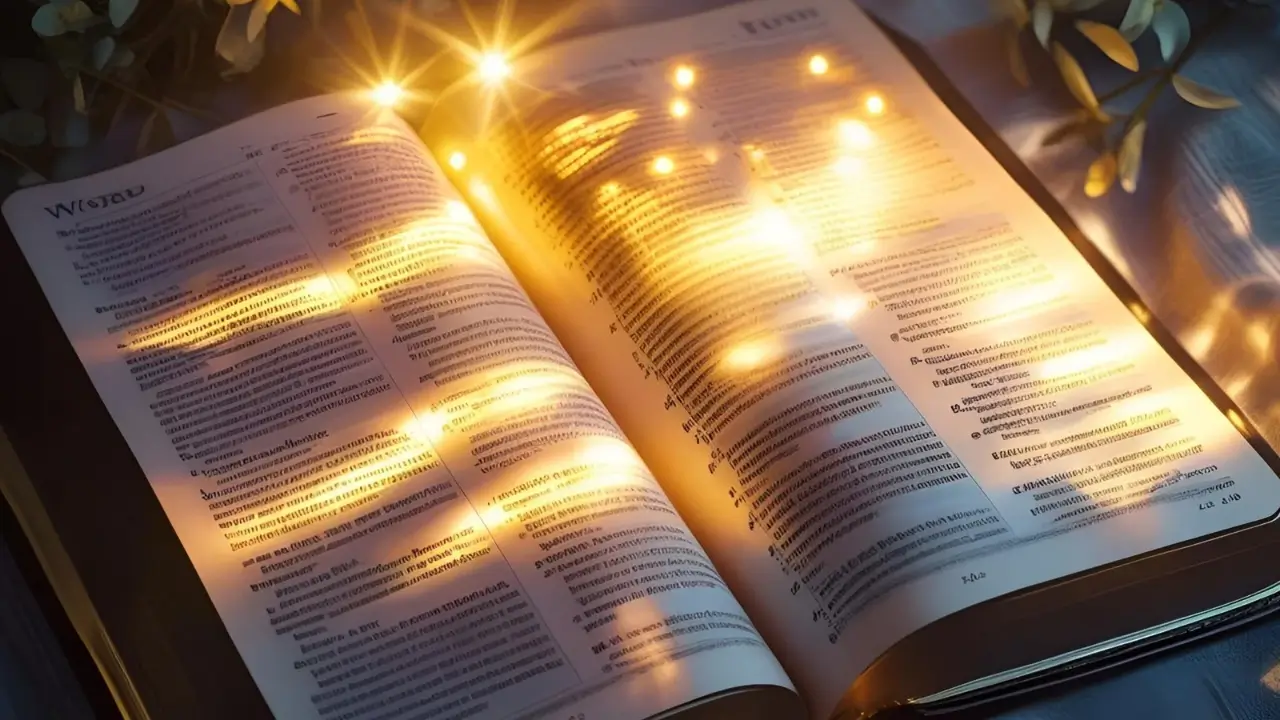 Bíblia aberta com luz destacando a Palavra como base da esperança cristã. Imagem do devocional de hoje.