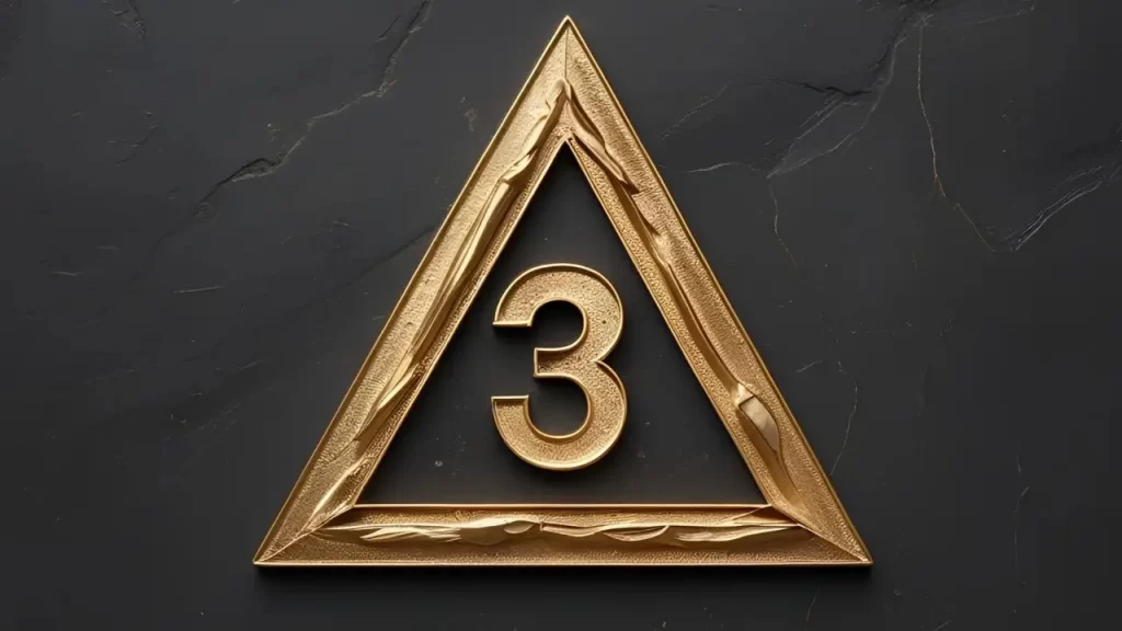 Número 3 destacado com triângulo representando a Trindade e o simbolismo bíblico.