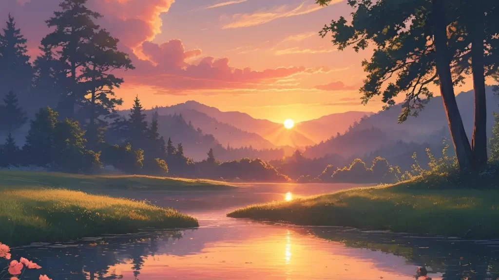 Paisagem tranquila, pôr do sol ou natureza relaxante.