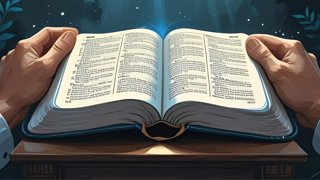 Bíblia aberta ou mãos segurando uma Bíblia. Imagem do Devocional de hoje.