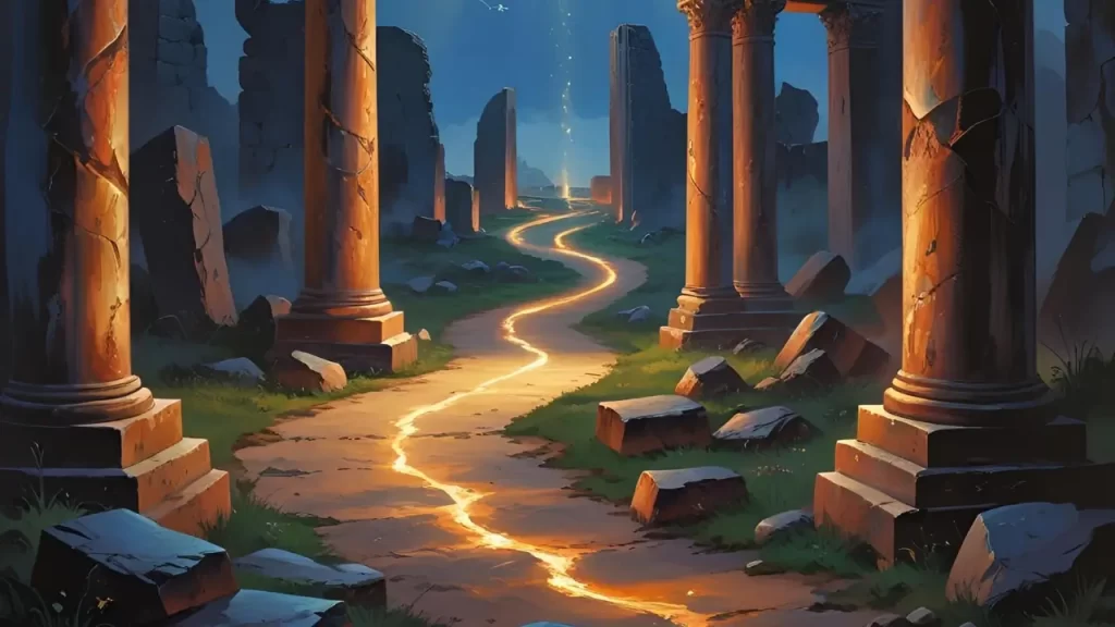 Caminho iluminado, simbolizando direção divina. 