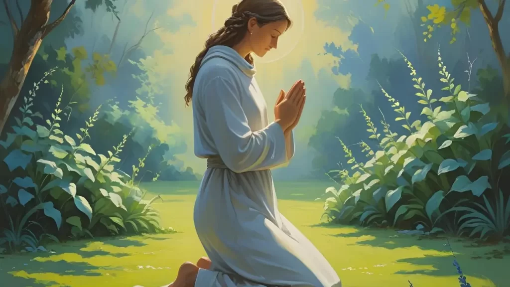 Uma pessoa em oração ou contemplação, transmitindo paz e conexão com Deus.