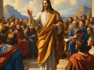 Jesus ensinando às multidões sobre as parábolas sobre o julgamento final.