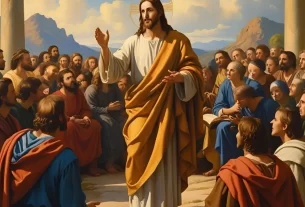 Jesus ensinando às multidões sobre as parábolas sobre o julgamento final.