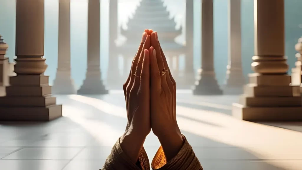Mãos postas em oração.