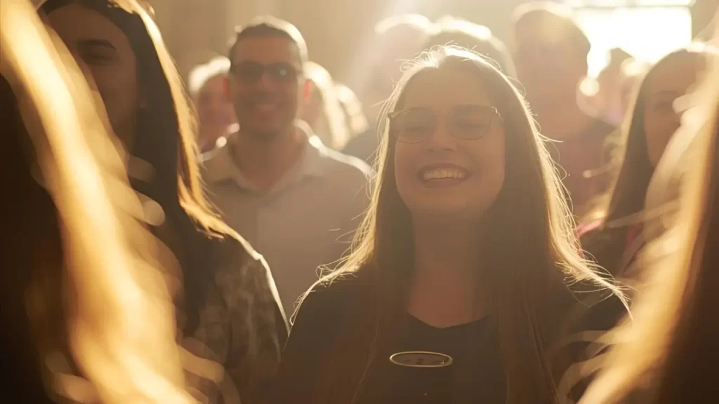 Comunidade cristã com pessoas compartilhando experiências de fé.