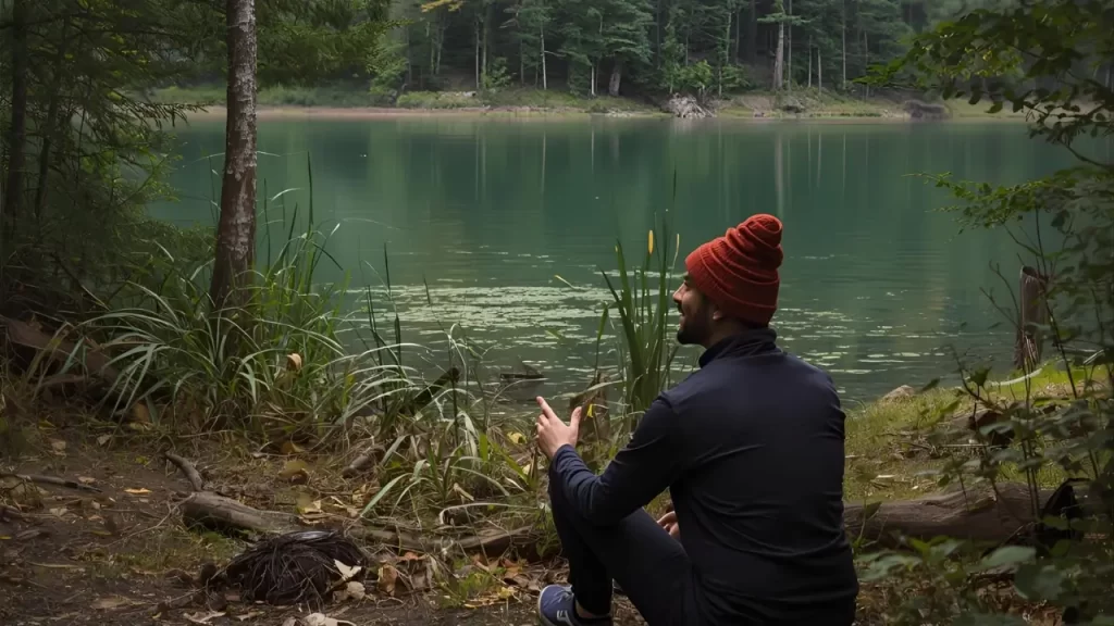 Pessoa  em paz  contemplando a natureza. Paz e esperança resultantes da prática diária da fé.