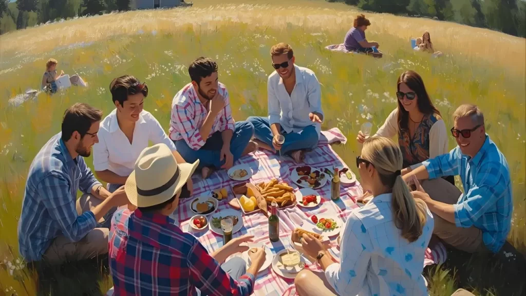 Pessoas interagindo em grupo.