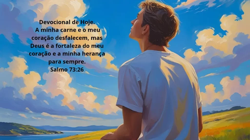 Devocional de Hoje: “Quando Falta Força para Continuar” – Salmo 73:26, pessoa encontrando força em oração.