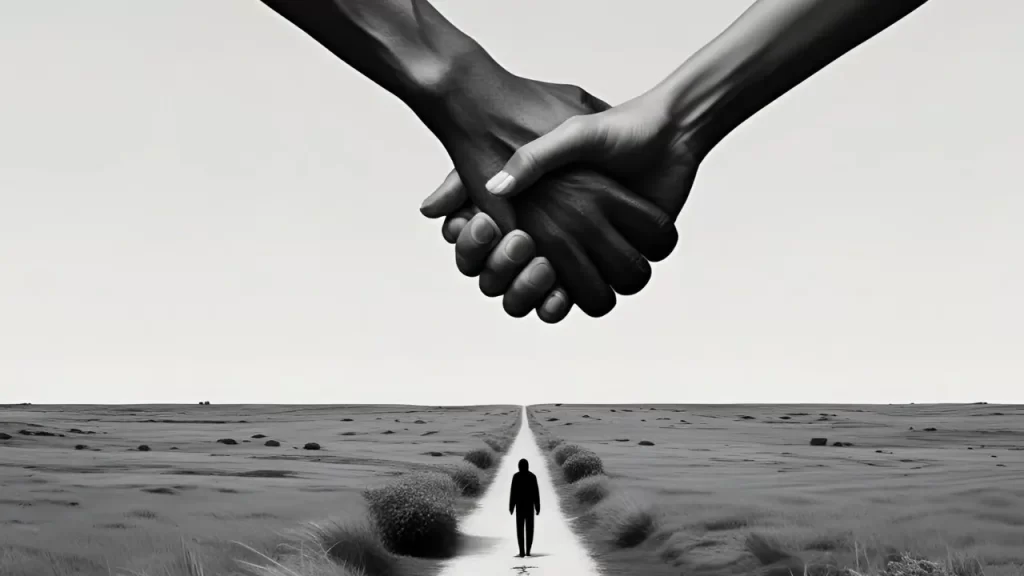 Uma imagem simbólica, uma mão segurando outra, símbolo de apoio e superação.