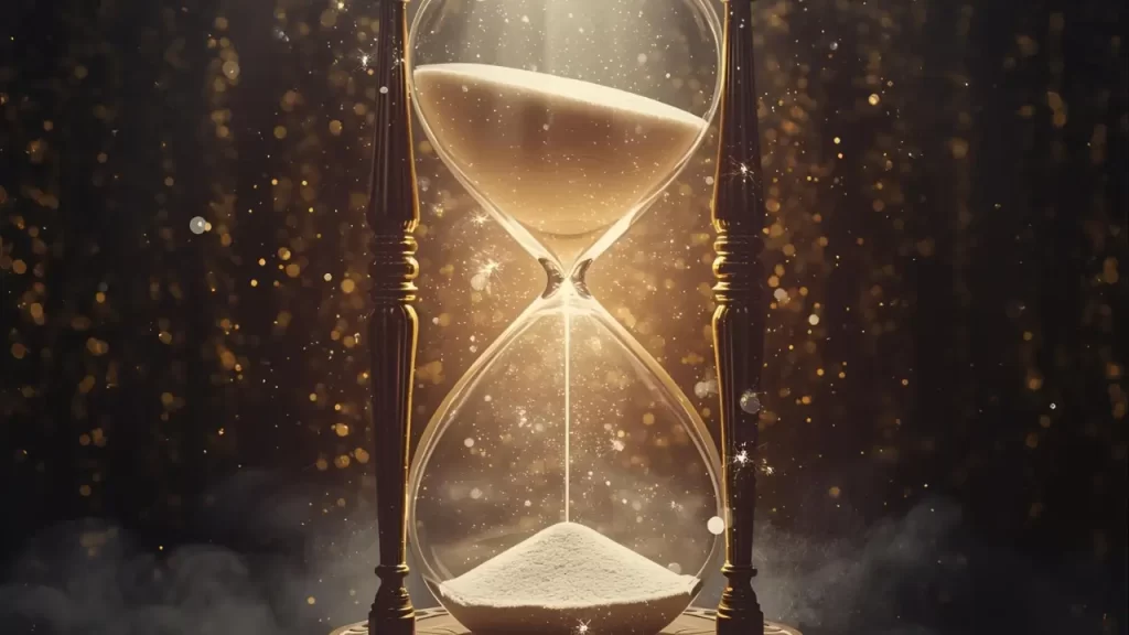 ampulheta simbolizando o tempo perfeito de Deus e a vitória que chega no momento certo.