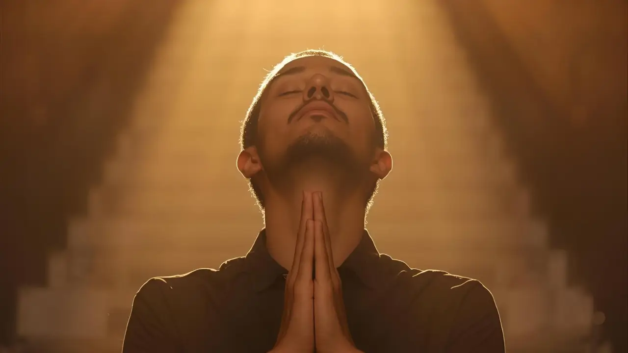 Pessoa expressando gratidão em oração, simbolizando a prática da arte de agradecer na vida cristã.
