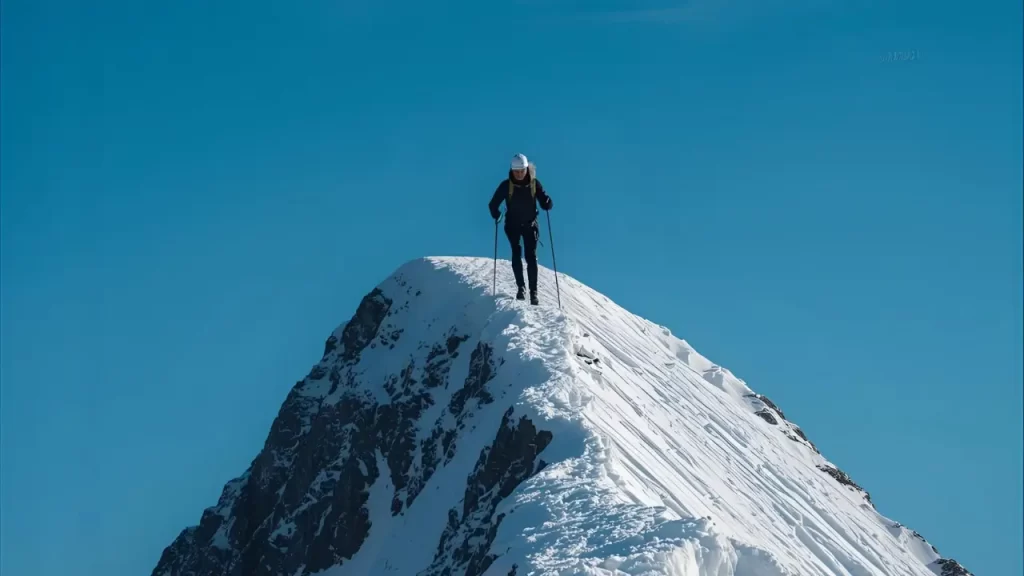 Pessoa subindo uma montanha. Perseverança e fé em Deus.