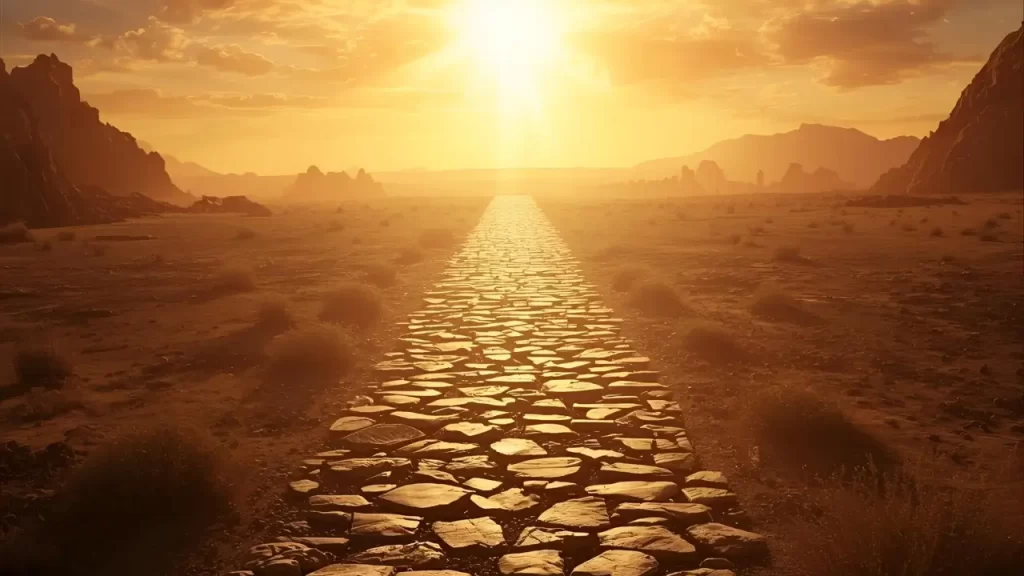 Caminho simbolizando a jornada de fé e aprendizado de Abraão.