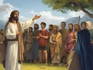 Ilustração de Jesus contando a parábola para uma multidão.