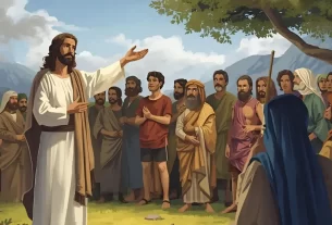 Ilustração de Jesus contando a parábola para uma multidão.