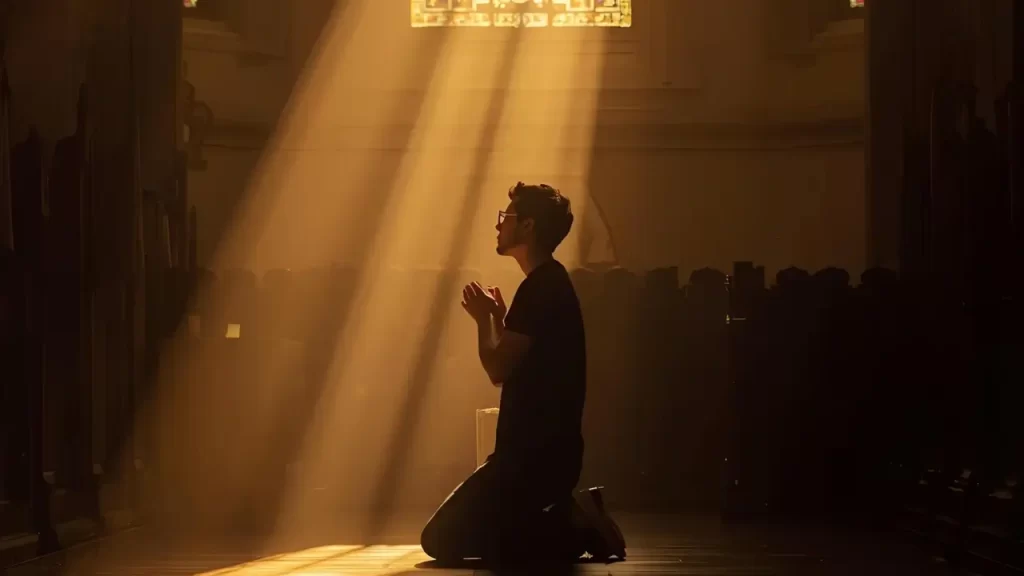 luz iluminando uma pessoa em oração. 