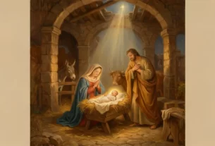 Nascimento de Jesus (manjedoura, luz suave, clima bíblico) curiosidade bíblica.