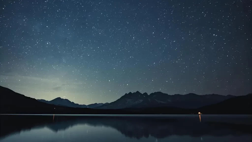 uma paisagem calma, montanha, céu estrelado. 