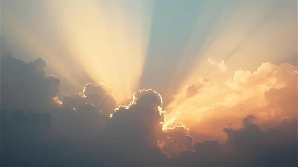 Imagem de raios de sol atravessando as nuvens 