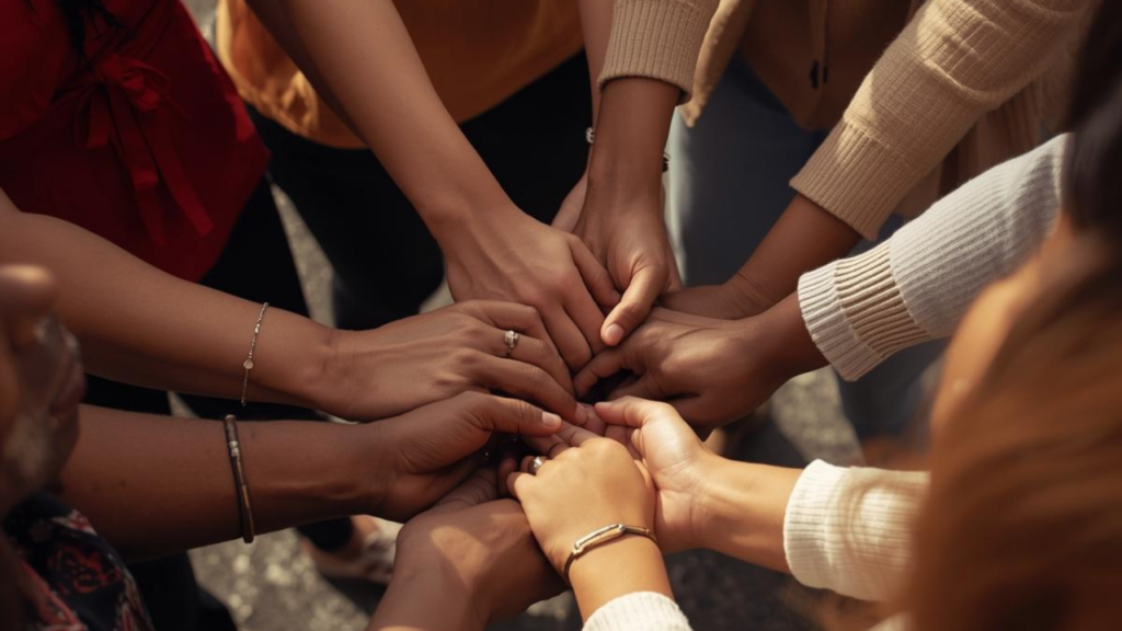 Pessoas orando juntas.