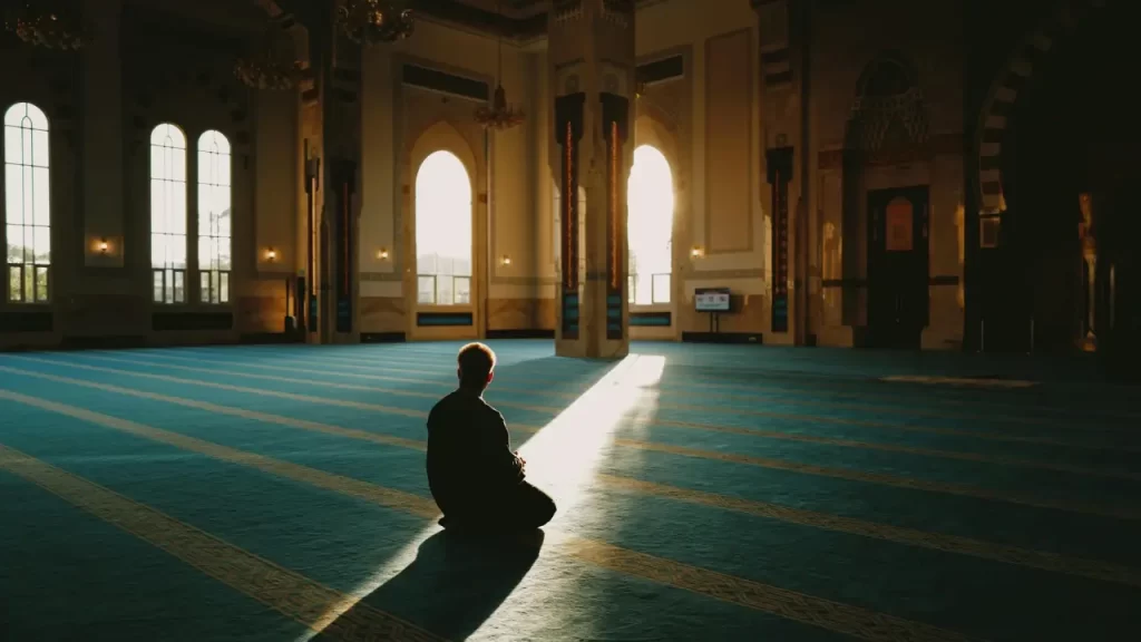 Pessoa em momento de reflexão ou oração. 