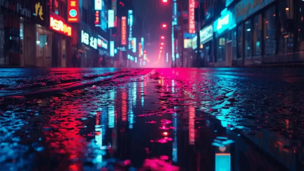 Caminho iluminado após a chuva. 