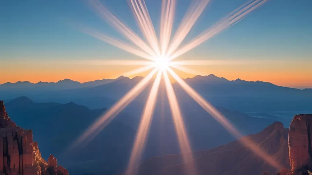 O pôr do sol sobre uma montanha, simbolizando confiança e entrega total a Deus. 