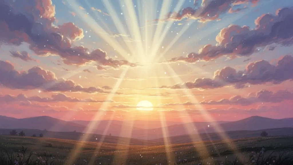 Céu com raios de luz simbolizando esperança. 