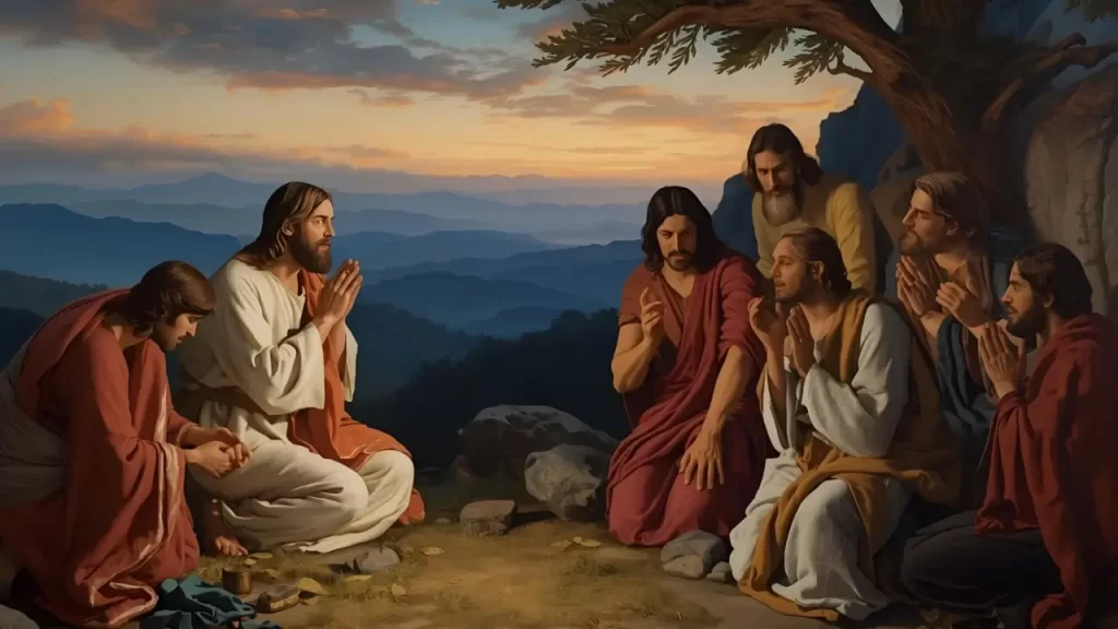 Imagem de Jesus com seus discípulos antes de ser crucificado que depois recusitaria e hoje é conhecido como a páscoa. 